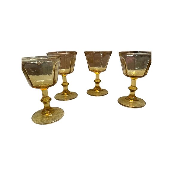 VTG Stemmed Golden Amber  Wine Glasses - Picture 1 of 5